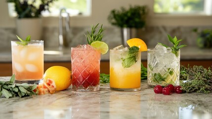 Fototapeta premium Refreshing Summer Cocktails: A Selection of Four Exquisite Drinks