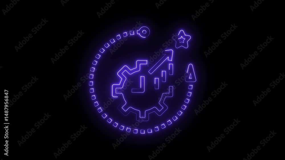 Poster animated glowing neon process icon on black background loop
