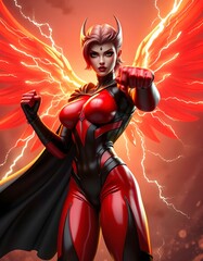 comic book art portrait of a super hero woman in a tight latex suit