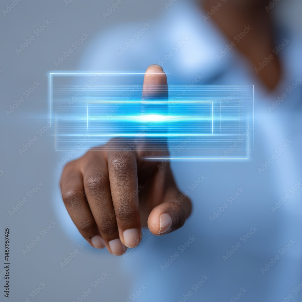 Poster innovative hand interacting with digital interface showing advanced technology concepts like virtual
