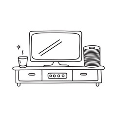 A television beside a player and stack of DVDs in a cozy room