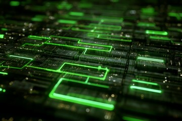 Abstract Digital Background with Green Neon Lines and Modern Data Visuals for Technology Themes and Creative Projects