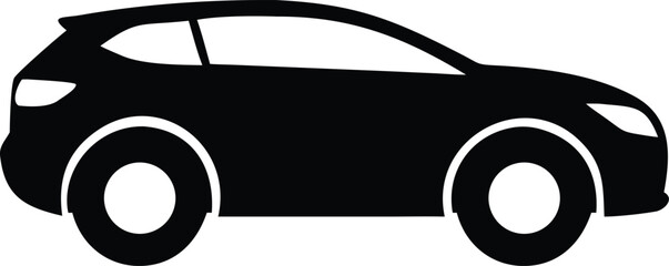 Modern sleek hatchback car silhouette vector with smooth curve and stylish design. perfect for automotive, transportation, and graphic design projects. Clean black and white side profile illustration.