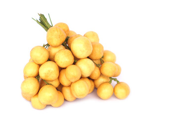 Bunch of ripe yellow Baccaurea ramiflora Lour, locally known as Mafai in Thai, beautifully isolated...