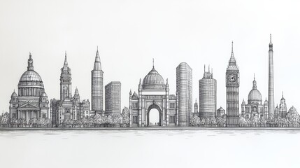 Detailed Sketch of Iconic Landmarks from Major Cities Worldwide