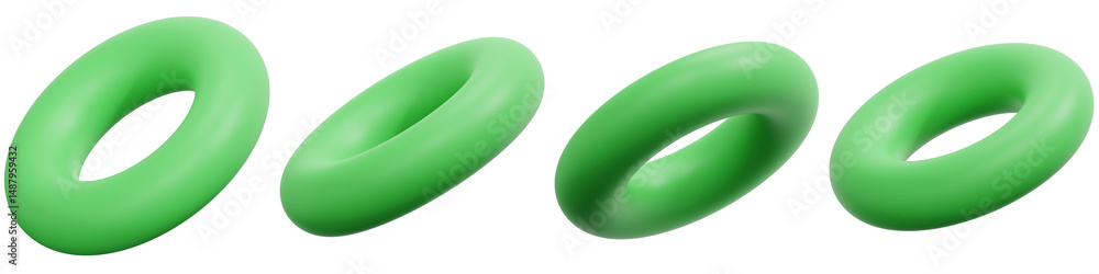 Poster set of green abstract floating shapes in different positions and angles 3d render icon illustration