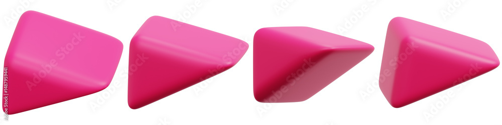 Poster set of colorful pink 3d triangular shapes collection 3d render icon illustration
