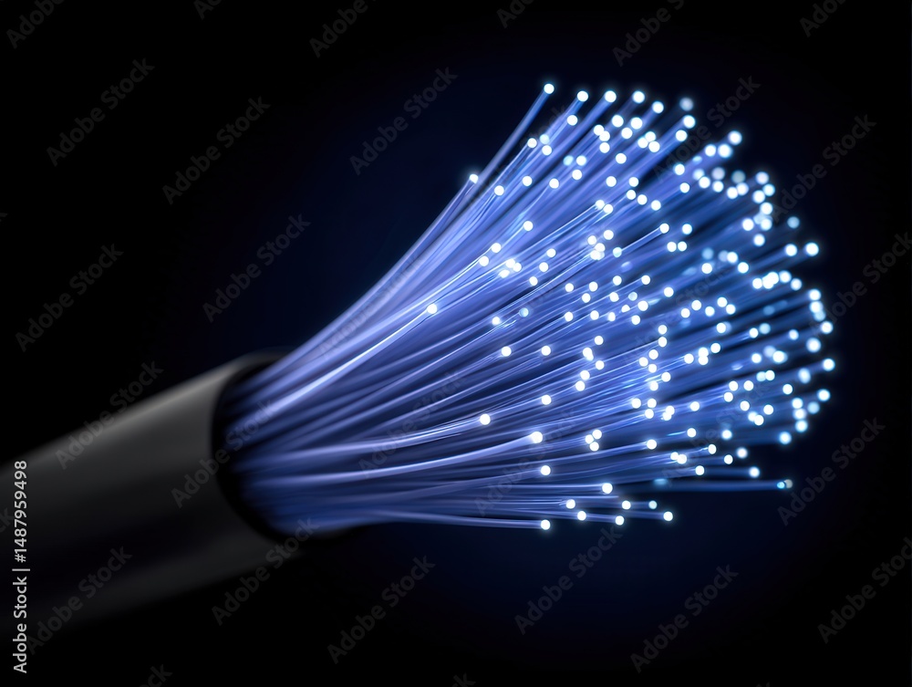 Poster high-speed fiber optic cable with glowing fibers representing digital connectivity innovation and co