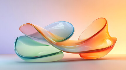 abstract 3D shapes floating on soft gradient background, digital art composition, colorful glossy materials, modern art design
