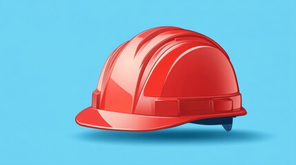 Fototapeta premium Vibrant Red Hard Hat on a Bright Blue Background for Construction Safety Awareness