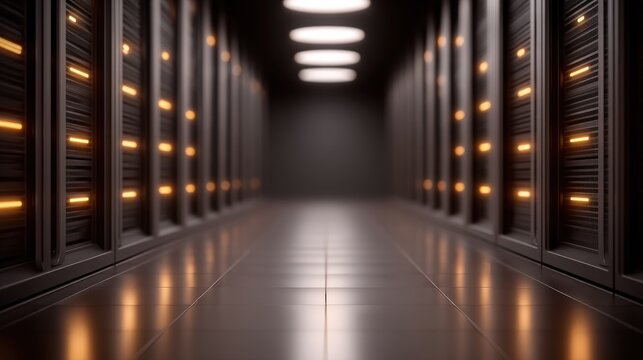 Modern data center with illuminated server racks showcasing cutting-edge technology and sleek design emphasizing the digital backbone of contemporary information systems
