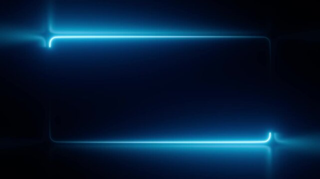 Bright blue neon animated frame. Shiny motion texture with laser beams animation. Futuristic abstract background in 3d space. Seamless loop.