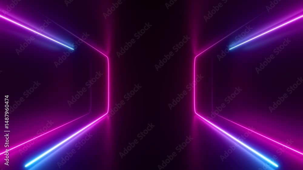 Poster colorful neon lights abstract background. bright shiny beams flow. motion texture with animated squa