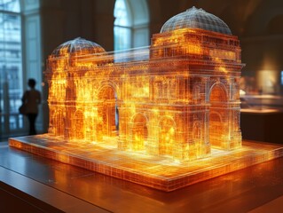 Stunning 3D Model of Landmark Architecture with Fiery Glow Effect