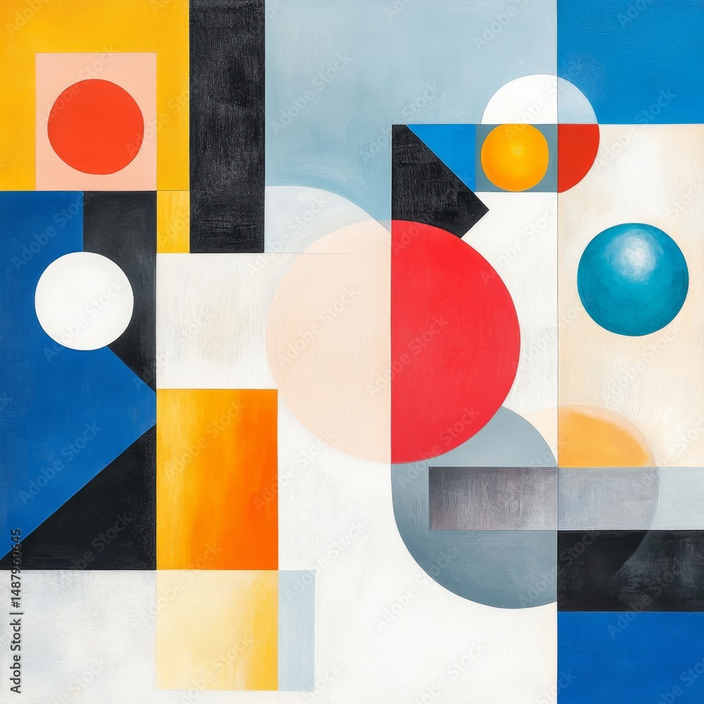 Poster abstract geometric art: dynamic composition of circles, triangles, and lines in modern minimalist de