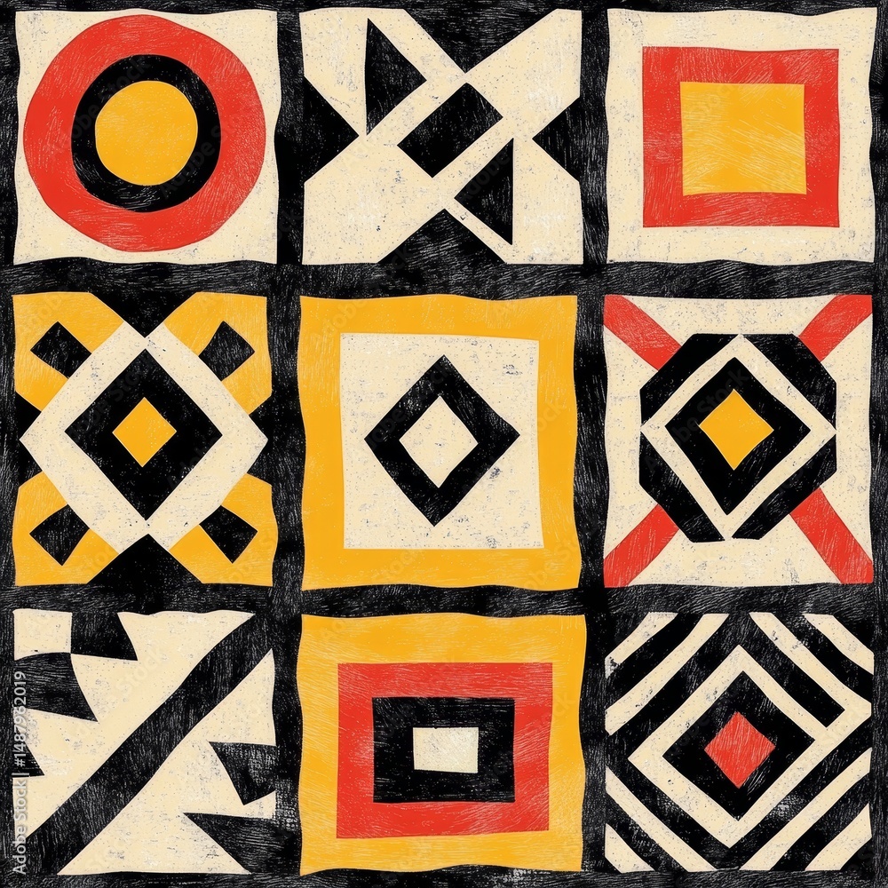 Poster abstract geometric pattern - interlocking black and white squares forming a modern minimalist design