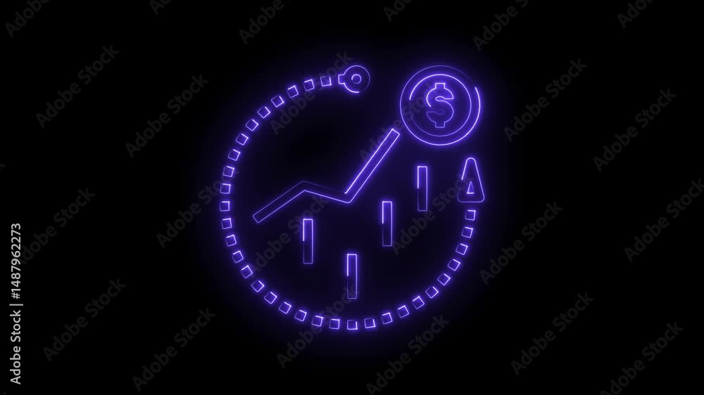 Poster neon growth chart with dollar symbol on black background animation loop