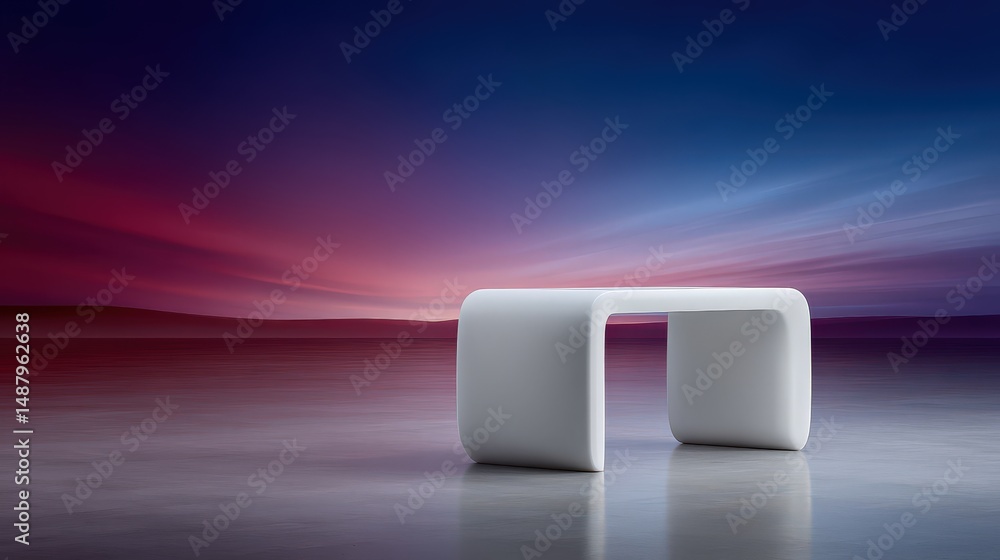 Poster minimalistic design of a sleek modern table against a breathtaking gradient backdrop creating a harm