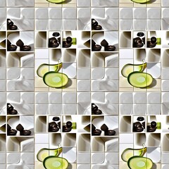 bathroom spa set on tile background