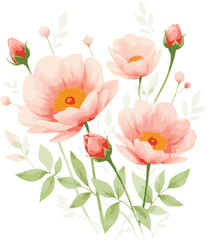 Fototapeta premium Delicate Watercolor Painting of Peach Colored Roses and Greenery