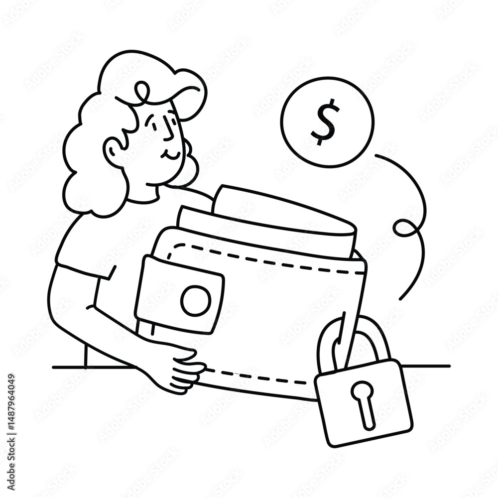Poster secure wallet vector outline illustrations. eps 10 file