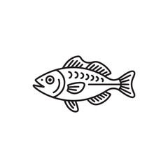 Black Hand-drawn fish Outline, vector style.