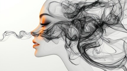 A woman's profile, subtly rendered, is interwoven with dark, wispy smoke, creating a mystical and ethereal effect