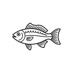 Black Hand-drawn fish Outline, vector style.