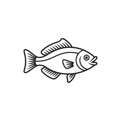 Black Hand-drawn fish Outline, vector style.