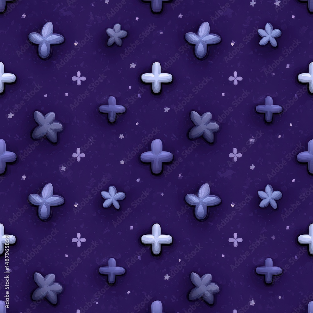 Poster captivating abstract pattern featuring soft floral shapes in shades of purple on a deep violet backd