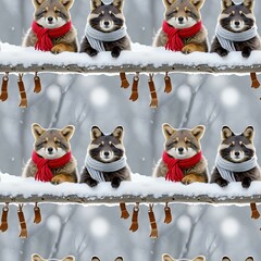 animals with scarves in wintry setting