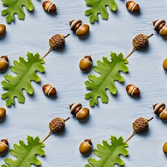 acorns and oak leaves in a balanced composition