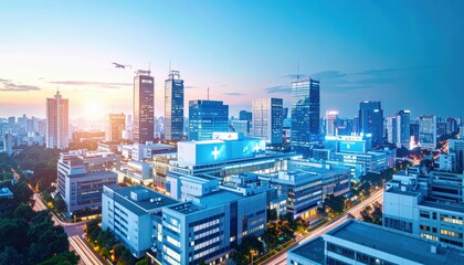 Obraz premium Cityscape with Focus on Healthcare Facilities and Hospitals