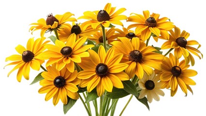 Naklejka premium Vibrant Bouquet of BlackEyed Susans in Full Bloom against a White Background