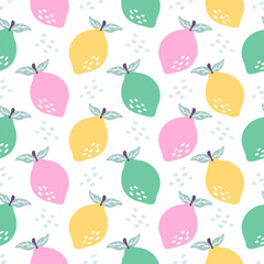 Colorful lemon hand drawn, seamless vector design for print on fabric and other uses.