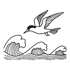 Fototapeta premium A tern flying above crashing sea waves