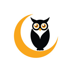 Owl seated gracefully on crescent moon