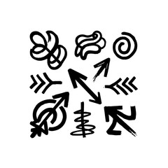 Hand-Drawn Arrow Icons Black Ink Sketches, Directional Symbols & Curvy Lines