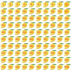 Number Set 1 to 100 on Cute Mango Fruits - Colorful Educational Icons for Kids