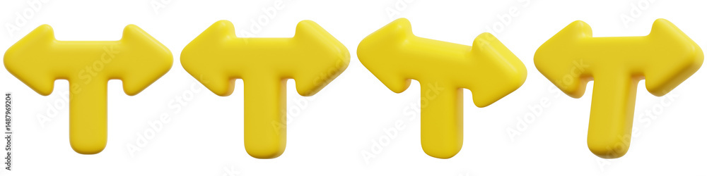 Poster set of colorful yellow arrow shapes for direction and navigation design 3d render icon illustration