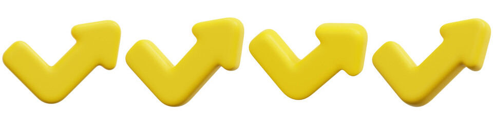 Set of Bright Yellow Arrows Pointing Right 3d Render Icon Illustration