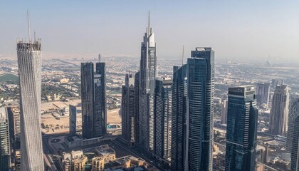 Obraz premium Futuristic Dubai Skyline with Skyscrapers Against Desert Landscape