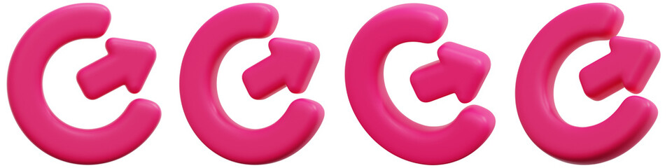 Set of Colorful Pink Refresh Arrows Symbolizing Recycle and Renewal Concept 3d Render Icon Illustration