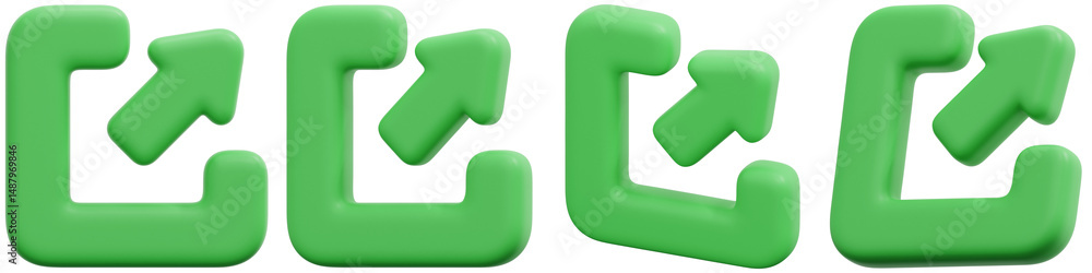 Poster set of green arrows indicating directions on a modern user interface design 3d render icon illustrat