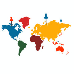 Obraz premium Colorful world map with location pins representing travel icon 