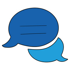 Hand drawn cartoon blue chat icon on white background.