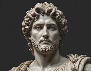 Alexander the Great, marble sculpture isolated black background