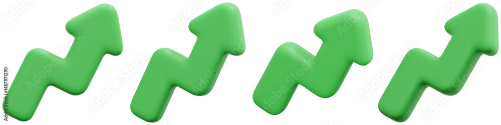 Poster set of green upward arrows displaying growth and progress in business context 3d render icon illustr
