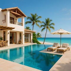 Fototapeta premium Beachfront villa with private infinity pool