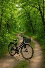 Fototapeta premium Bicycle on scenic path through green trees